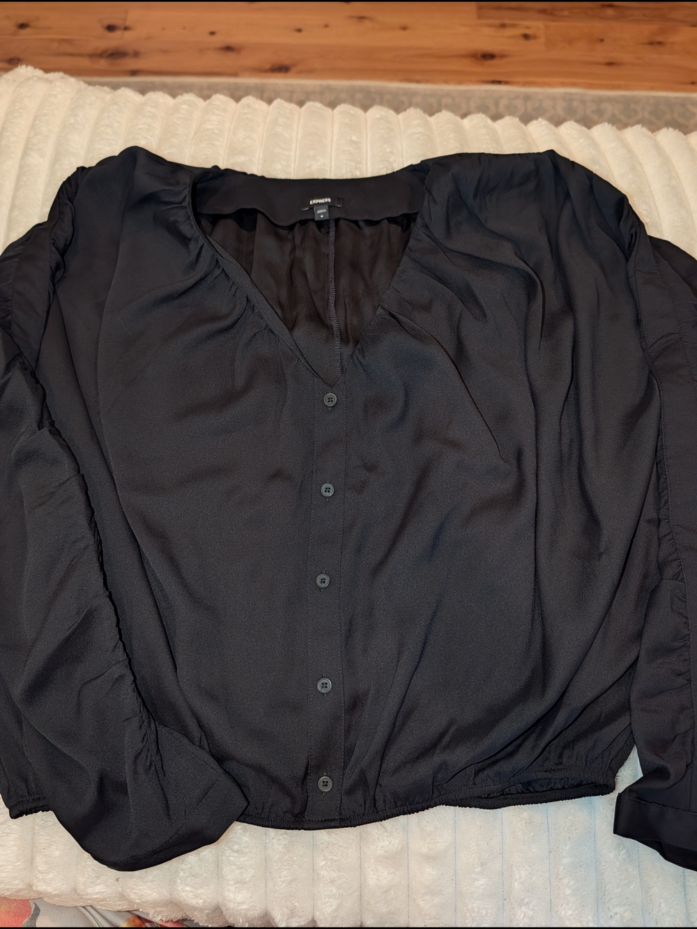 Express Black Button-Front V-Neck Blouse